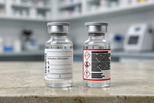 Human-grade compounded NAD+ vial beside a research-grade vial