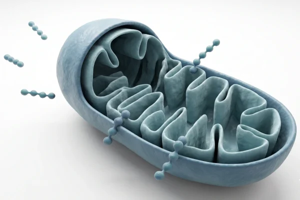 Illustration of the SS-31 peptide entering a mitochondrion to support cell energy