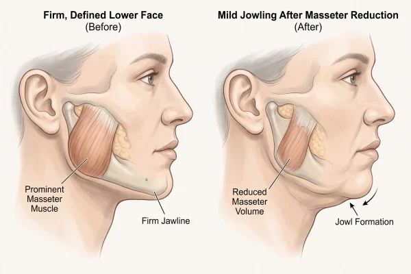 illustration showing how shrinking the masseter can unmask early jowls