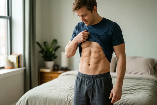 image of a man flexing his toned tummy