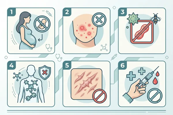 Infographic listing who should avoid jawline fillers, from pregnancy to keloids