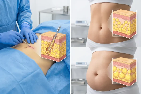 Infographic on how HD liposuction permanently removes stomach fat cells