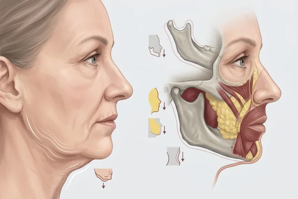 Infographic showing why the jawline loses definition with age