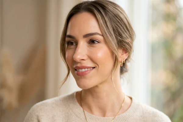 Female jawline filler results showing a slim defined V-shaped lower face