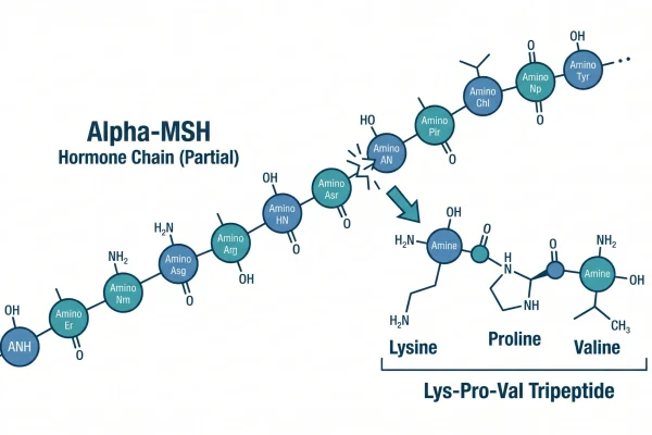 Illustration of the KPV peptide tripeptide structure derived from alpha-MSH