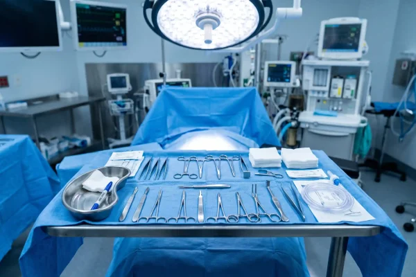Sterile prep tray in an accredited operating room for lower eyelid surgery