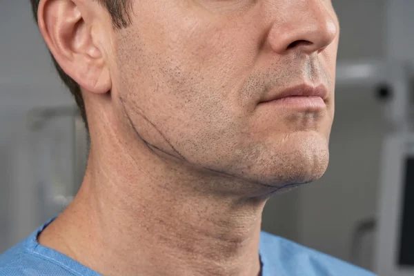 Lower face anatomy showing target zones for jawline filler placement