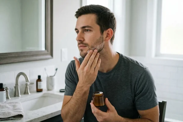 man applying cream to his face