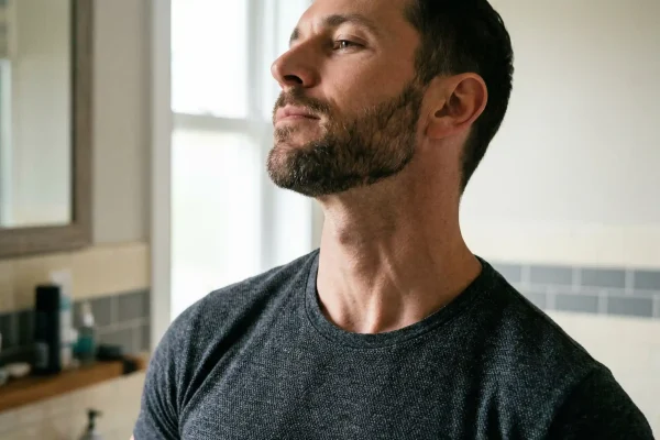 Man displaying contoured neck