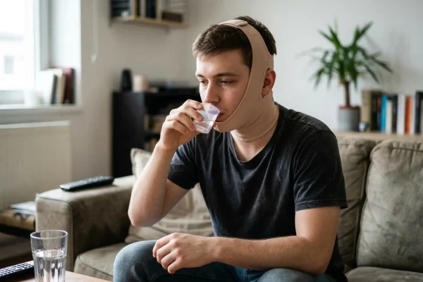 man drinking his medicine