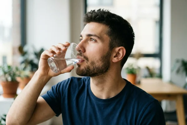 man drinking water