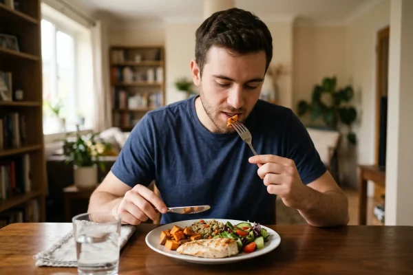 man eating healthy food