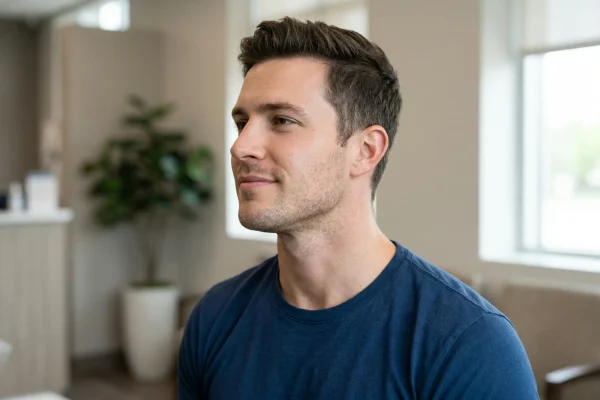 Man flexing defined jawline