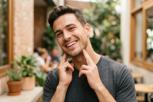 man flexing his jawline