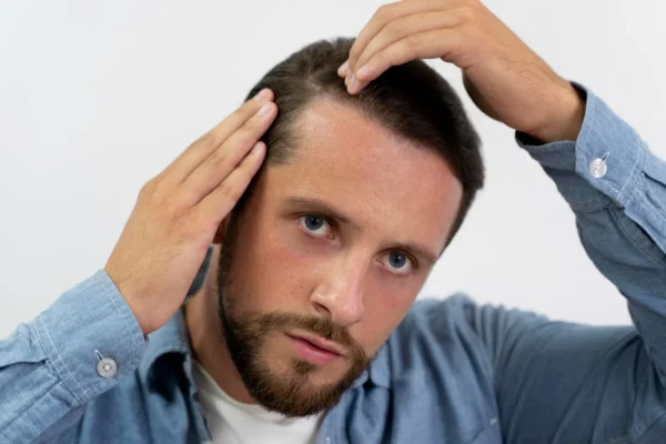 Man gliding his fingers through his hair