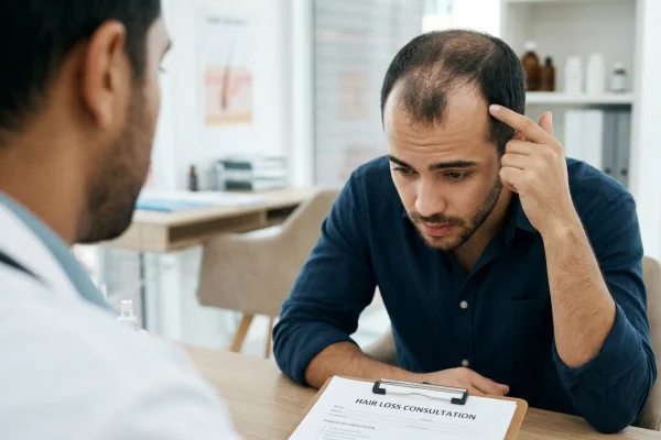 man having hair loss consultation