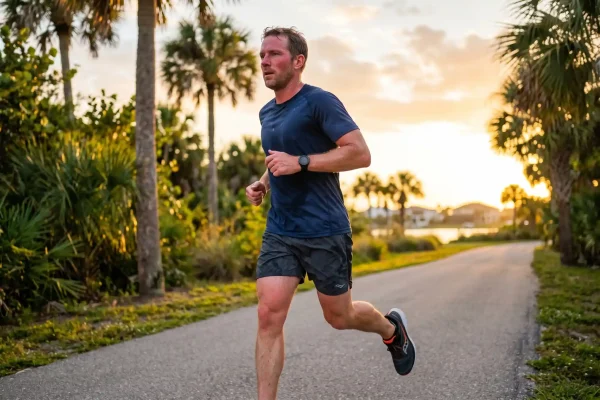 Man jogging in Tampa illustrating why blood flow affects Botox aftercare