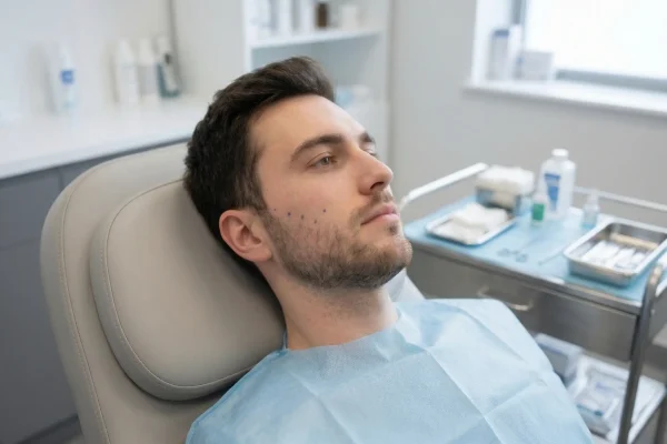 man laying at the clinic chair