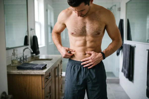 Man monitoring body composition changes from ibutamoren therapy