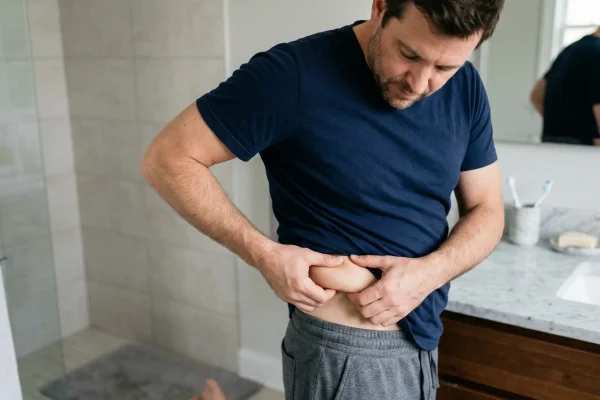 man pinching his belly fat