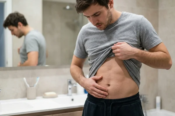 man showing his tummy tuck result