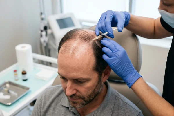 Man undergoing a PRP hair restoration procedure for hair growth.