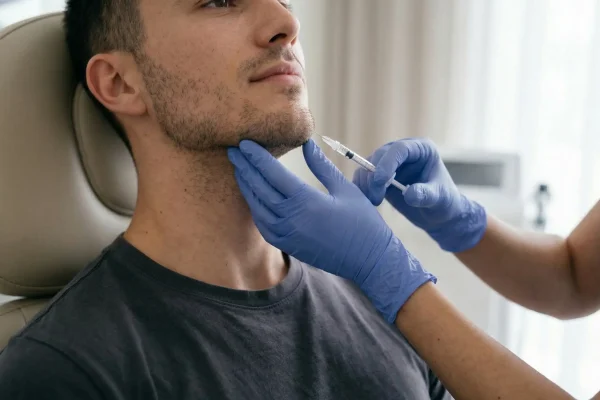 man with botox on jowl