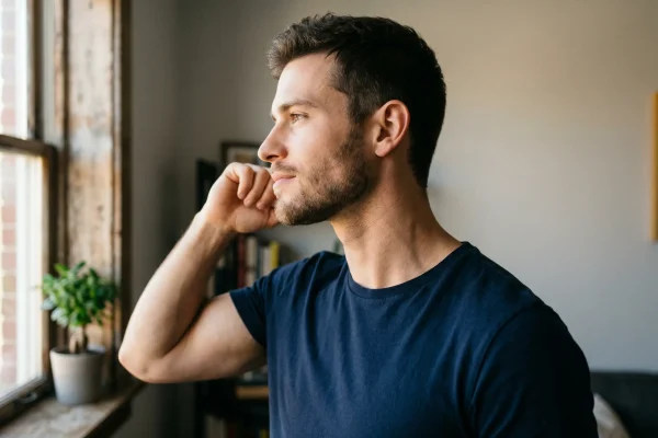 Man with chiseled neckline