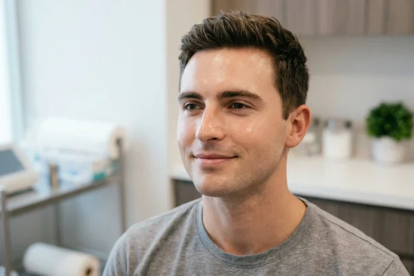 man with glowing skin