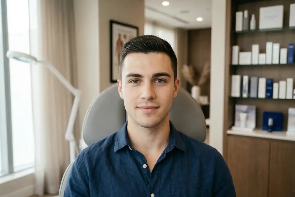 man with lifted face
