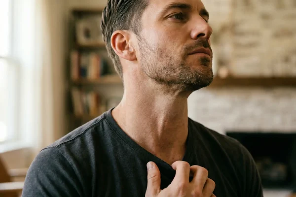 Man with sculpted neck profile