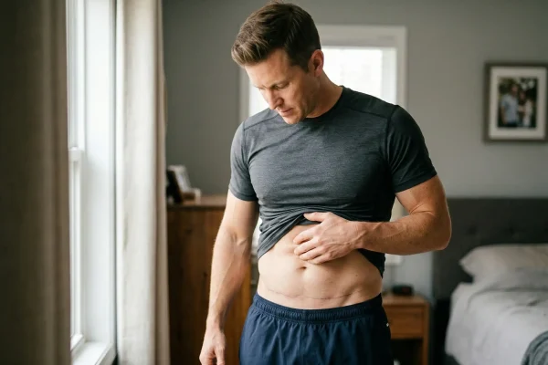 Man showing his tummy tuck result