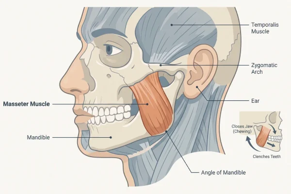 Diagram of the masseter muscle targeted by jaw Botox