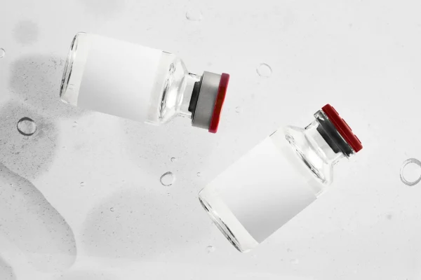 Medicine glass bottle with blank white label
