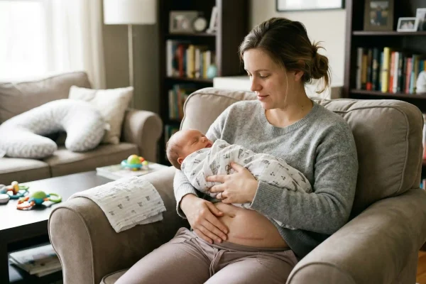 mother with postpartum body