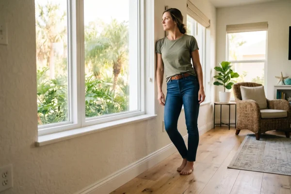 Fit natural torso in Tampa daylight representing a proportional tummy tuck result
