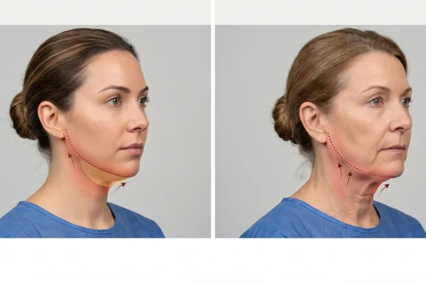 Surgeon performing neck liposuction with cannula