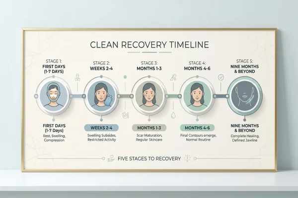 Recovery timeline after neck and jaw skin tightening from first days to nine months