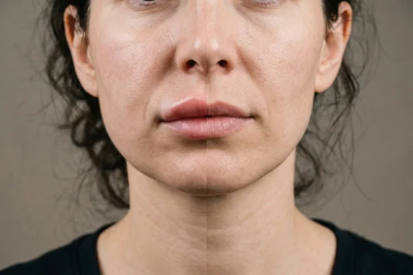 Overfilled versus balanced filler comparison showing how too much filler ages the face