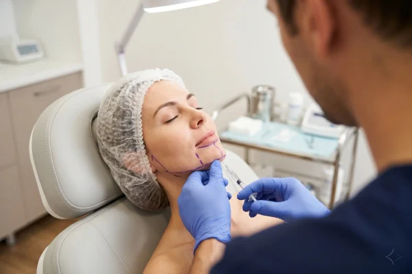 Patient during a FaceTite procedure on the lower face and jawline