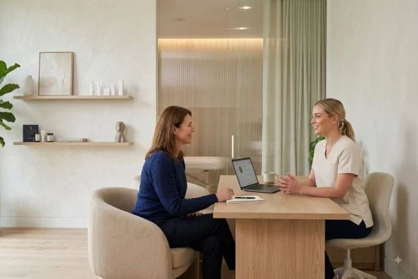 Patient consultation about PDO smooth threads in a Tampa treatment room