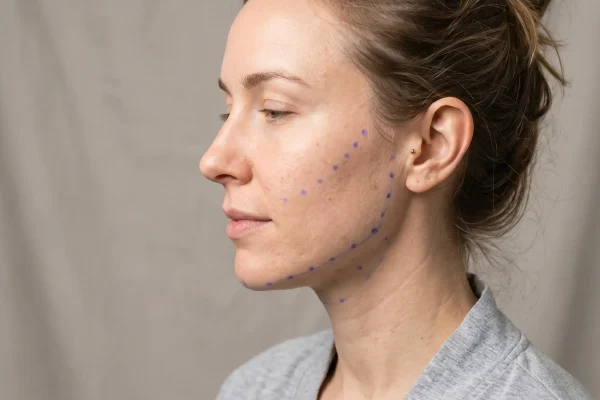 Face mapped by treatment area showing where PDO threads are placed