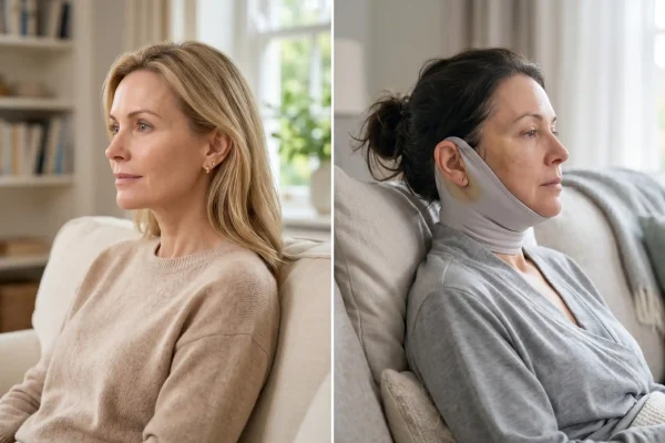 PDO thread swelling compared to surgical facelift recovery