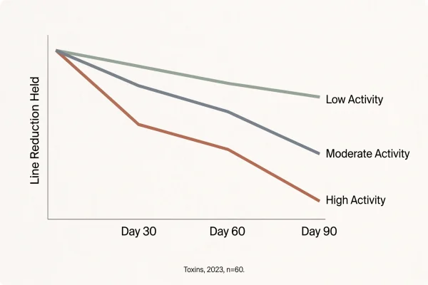 Chart showing high physical activity shortens botulinum toxin durability