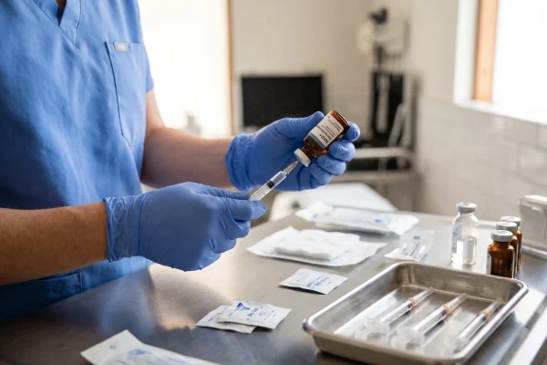 physician assistant preparing NAD+ peptide treatment at a Tampa clinic