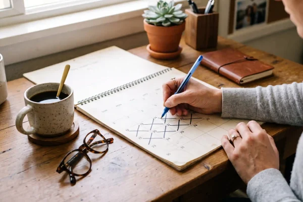 Planning time off work before tummy tuck surgery on a calendar