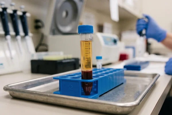 Centrifuged tube showing the platelet-rich plasma layer used for a PRP facial