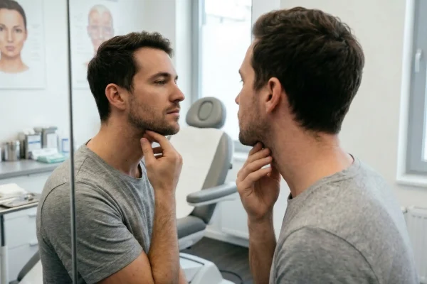 portrait of a man looking at the mirror