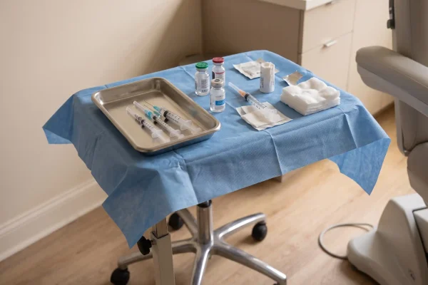 Private in-office treatment room set up for a jawline filler appointment in Tampa