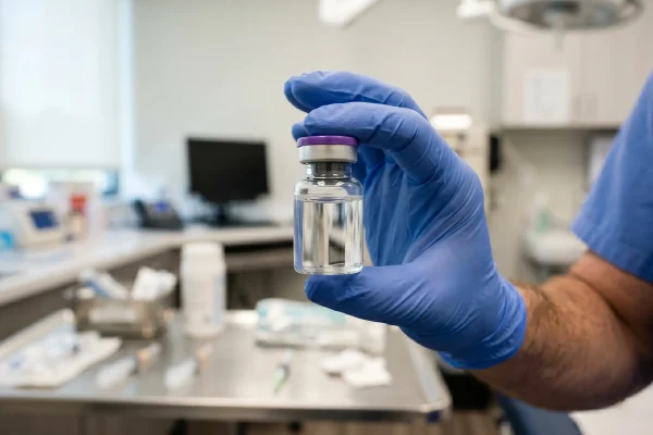 Properly labeled Botox vial held by a clinician to show how to avoid counterfeits